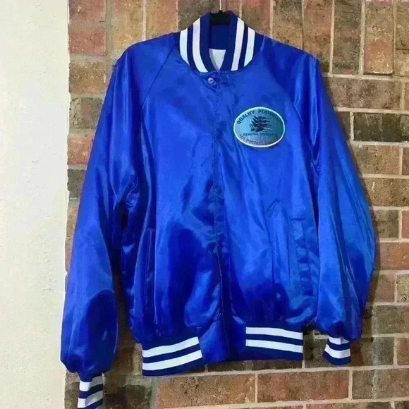 1980’s General Dynamics blue satin varsity bomber jacket - Picture 1 of 6